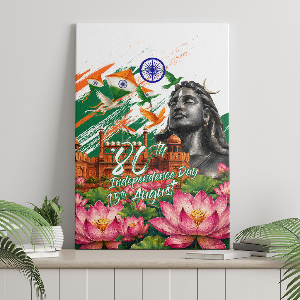 India 80th Independence Day Canvas Wall Art Ashoka Chakra Lotus Landmarks Shiva