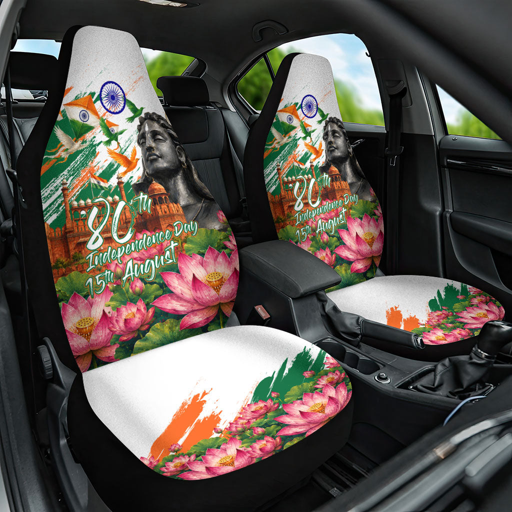 India 80th Independence Day Car Seat Cover Ashoka Chakra Lotus Landmarks Shiva