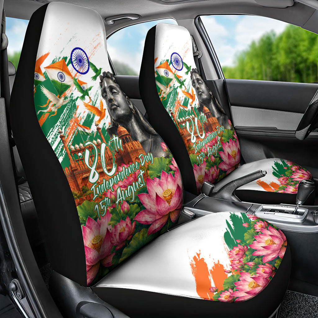 India 80th Independence Day Car Seat Cover Ashoka Chakra Lotus Landmarks Shiva