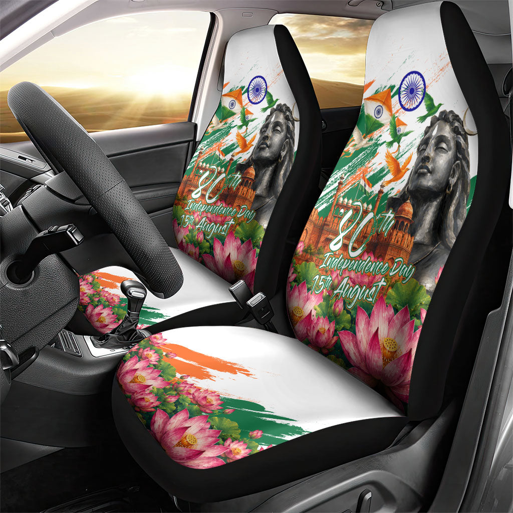 India 80th Independence Day Car Seat Cover Ashoka Chakra Lotus Landmarks Shiva