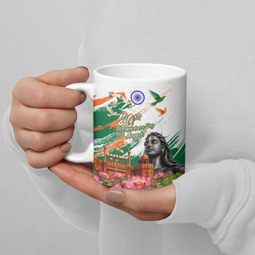 India 80th Independence Day Ceramic Mug Ashoka Chakra Lotus Landmarks Shiva