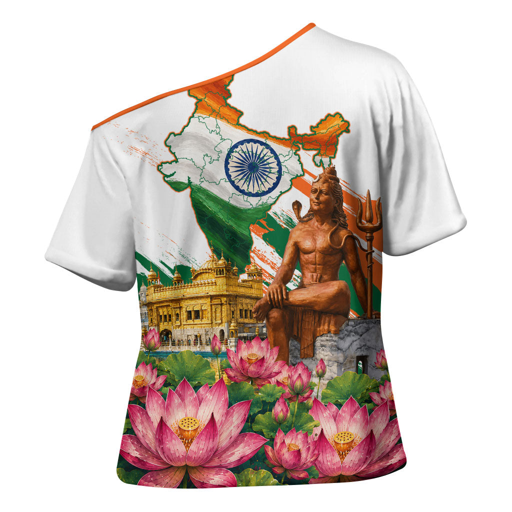 India 80th Independence Day Cross Shoulder Shirt Ashoka Chakra Lotus Landmarks Shiva