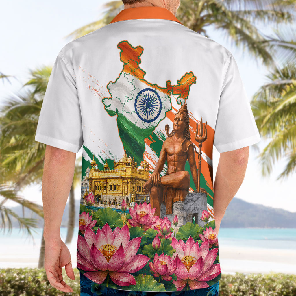 India 80th Independence Day Hawaiian Shirt Ashoka Chakra Lotus Landmarks Shiva