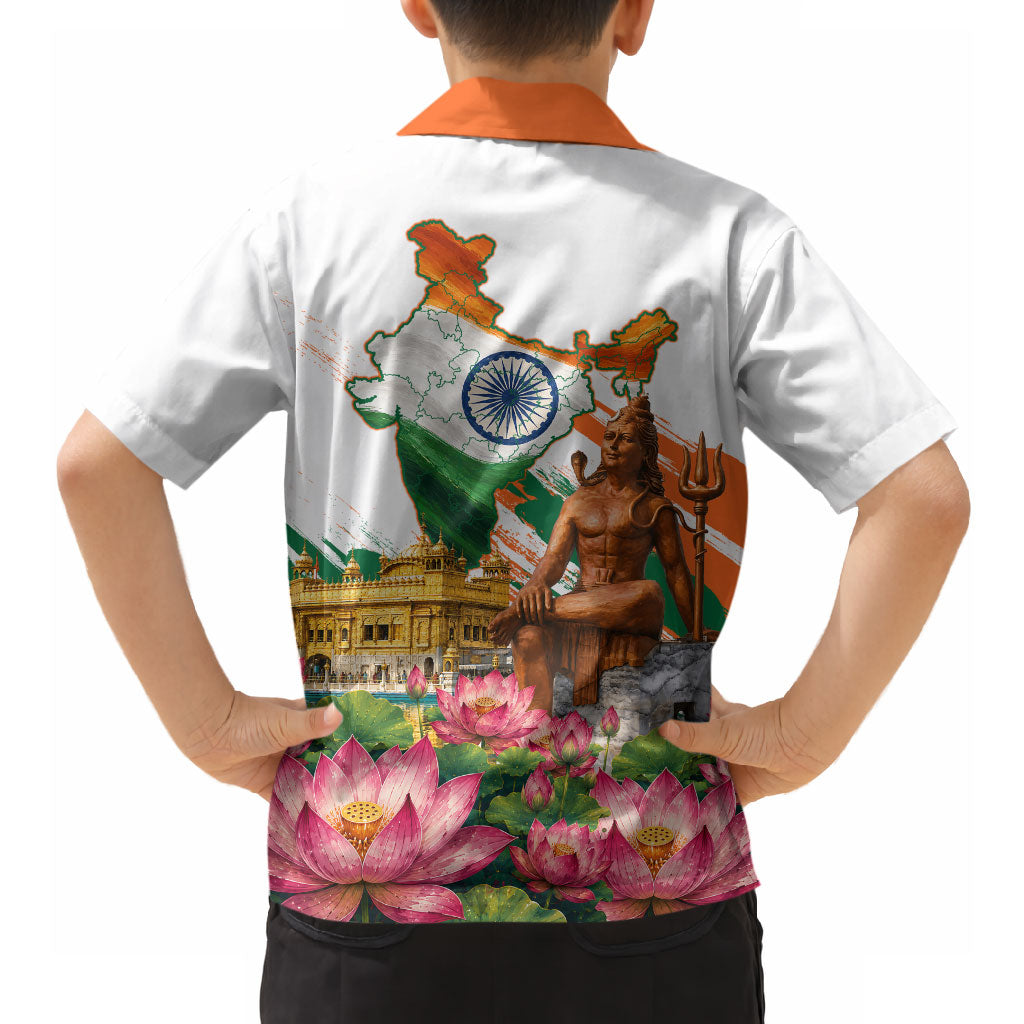 India 80th Independence Day Hawaiian Shirt Ashoka Chakra Lotus Landmarks Shiva