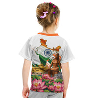India 80th Independence Day Kid T Shirt Ashoka Chakra Lotus Landmarks Shiva