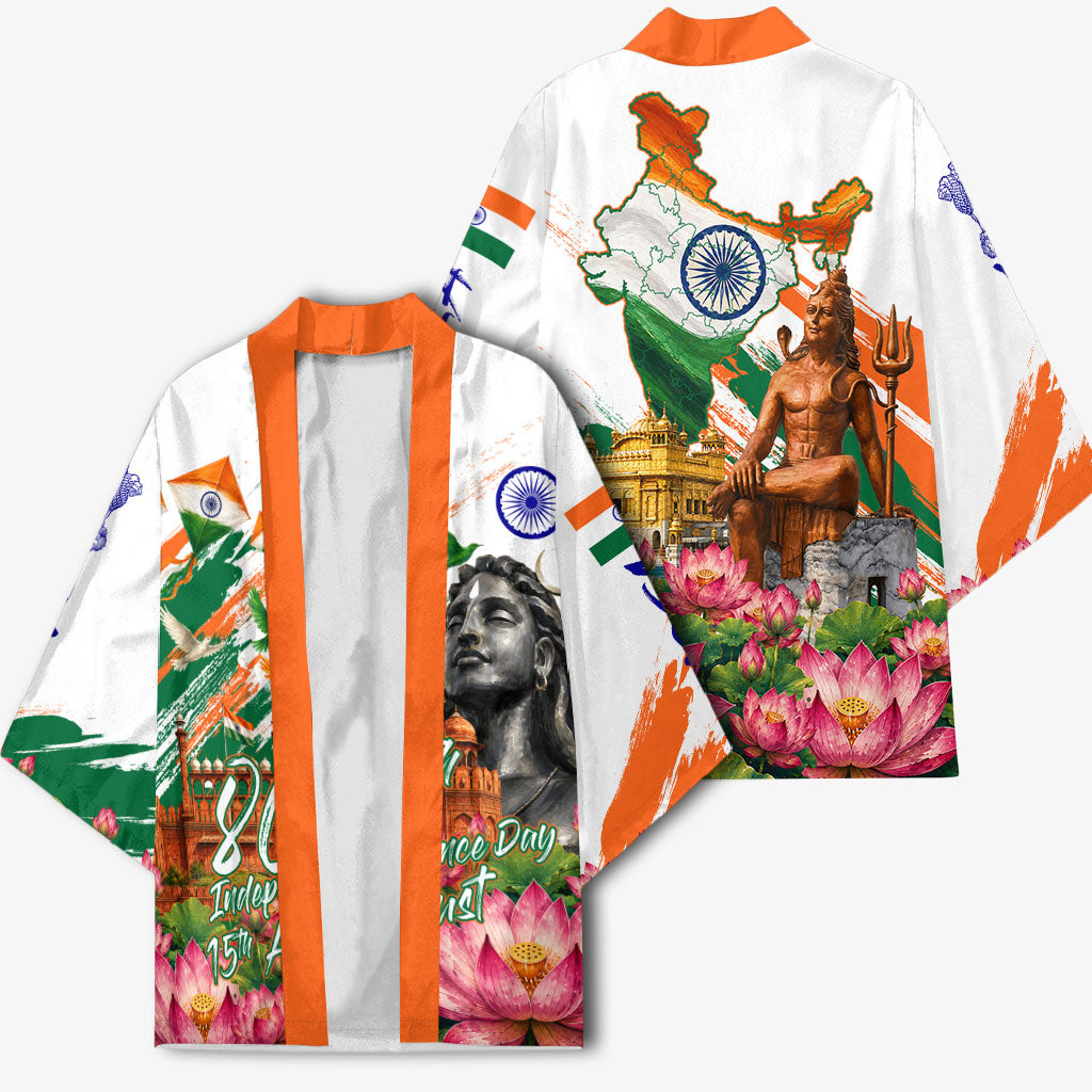 India 80th Independence Day Kimono Ashoka Chakra Lotus Landmarks Shiva