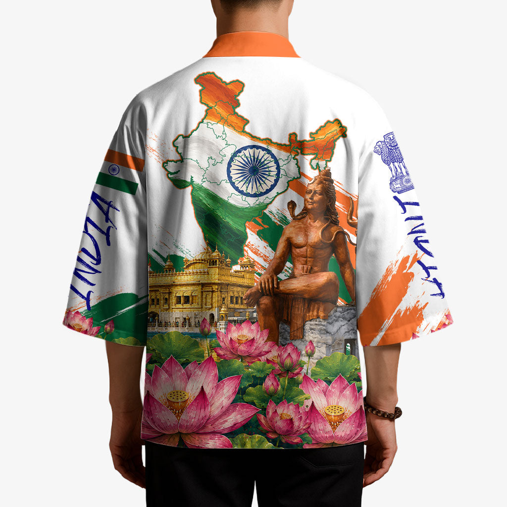 India 80th Independence Day Kimono Ashoka Chakra Lotus Landmarks Shiva