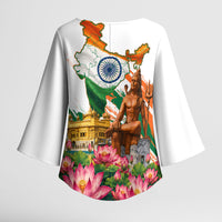 India 80th Independence Day Kimono Sleeve Blouse Ashoka Chakra Lotus Landmarks Shiva