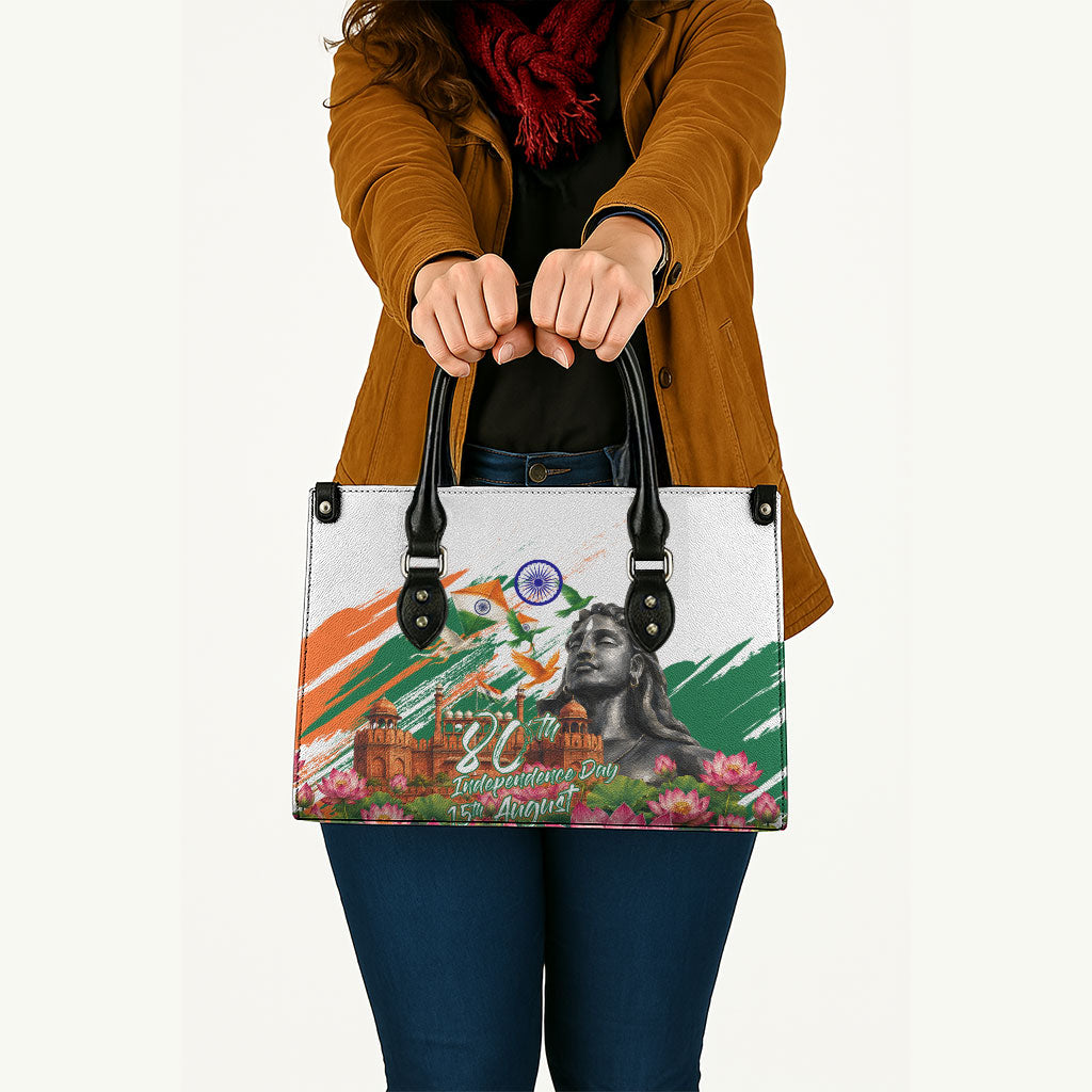 India 80th Independence Day Leather Bag Ashoka Chakra Lotus Landmarks Shiva