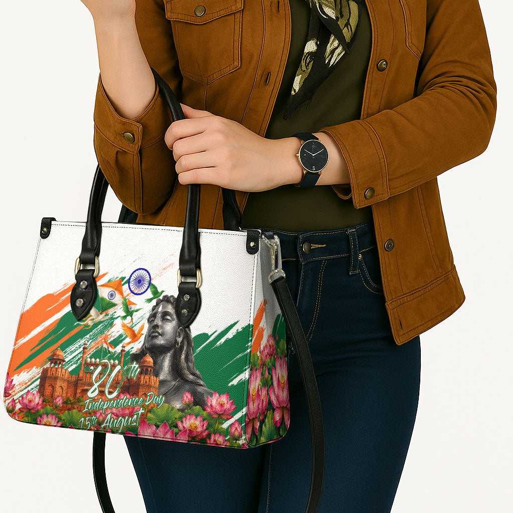 India 80th Independence Day Leather Bag Ashoka Chakra Lotus Landmarks Shiva