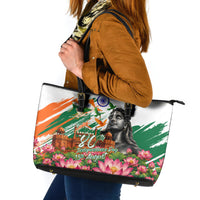 India 80th Independence Day Leather Tote Bag Ashoka Chakra Lotus Landmarks Shiva