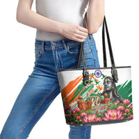 India 80th Independence Day Leather Tote Bag Ashoka Chakra Lotus Landmarks Shiva