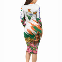 India 80th Independence Day Long Sleeve Bodycon Dress Ashoka Chakra Lotus Landmarks Shiva