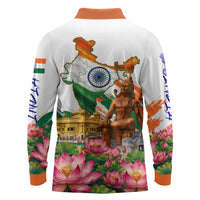 India 80th Independence Day Long Sleeve Polo Shirt Ashoka Chakra Lotus Landmarks Shiva