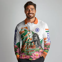 India 80th Independence Day Long Sleeve Polo Shirt Ashoka Chakra Lotus Landmarks Shiva