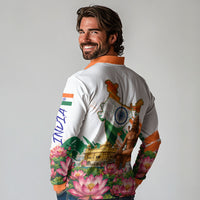 India 80th Independence Day Long Sleeve Polo Shirt Ashoka Chakra Lotus Landmarks Shiva