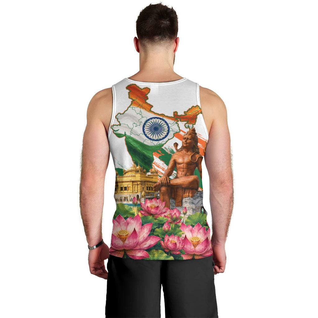India 80th Independence Day Men Tank Top Ashoka Chakra Lotus Landmarks Shiva