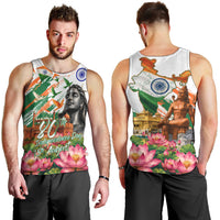 India 80th Independence Day Men Tank Top Ashoka Chakra Lotus Landmarks Shiva