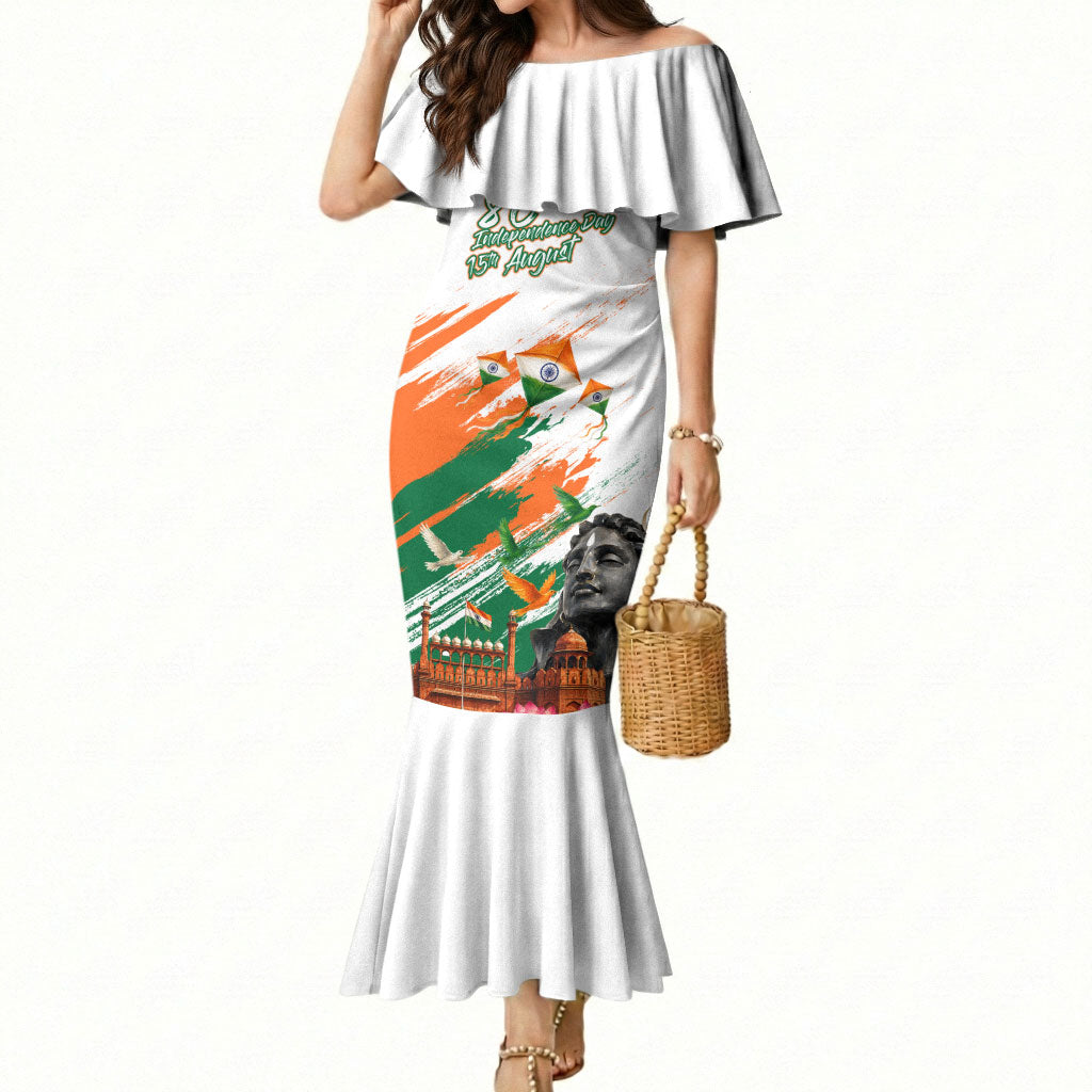 India 80th Independence Day Mermaid Dress Ashoka Chakra Lotus Landmarks Shiva