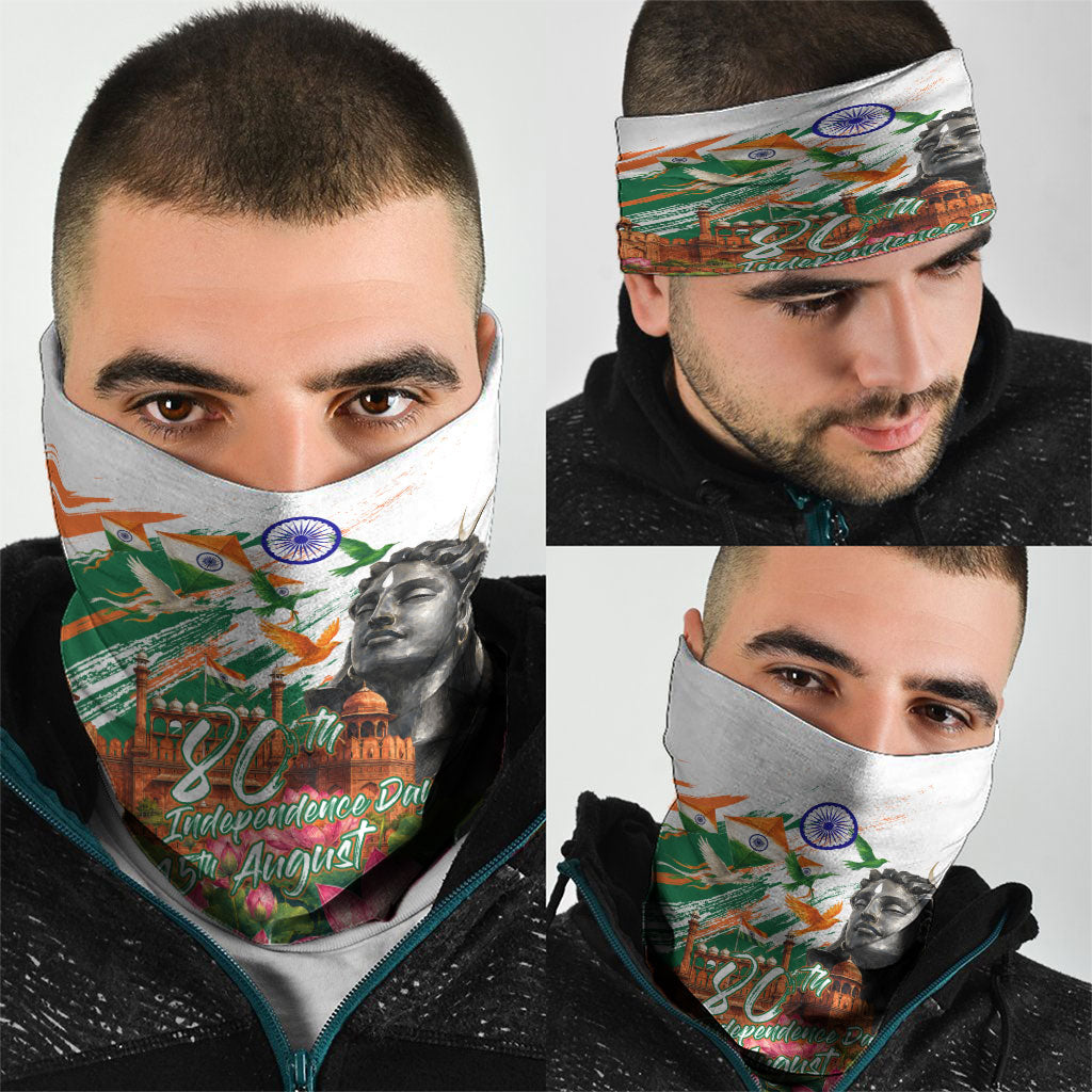 India 80th Independence Day Neck Gaiter Ashoka Chakra Lotus Landmarks Shiva
