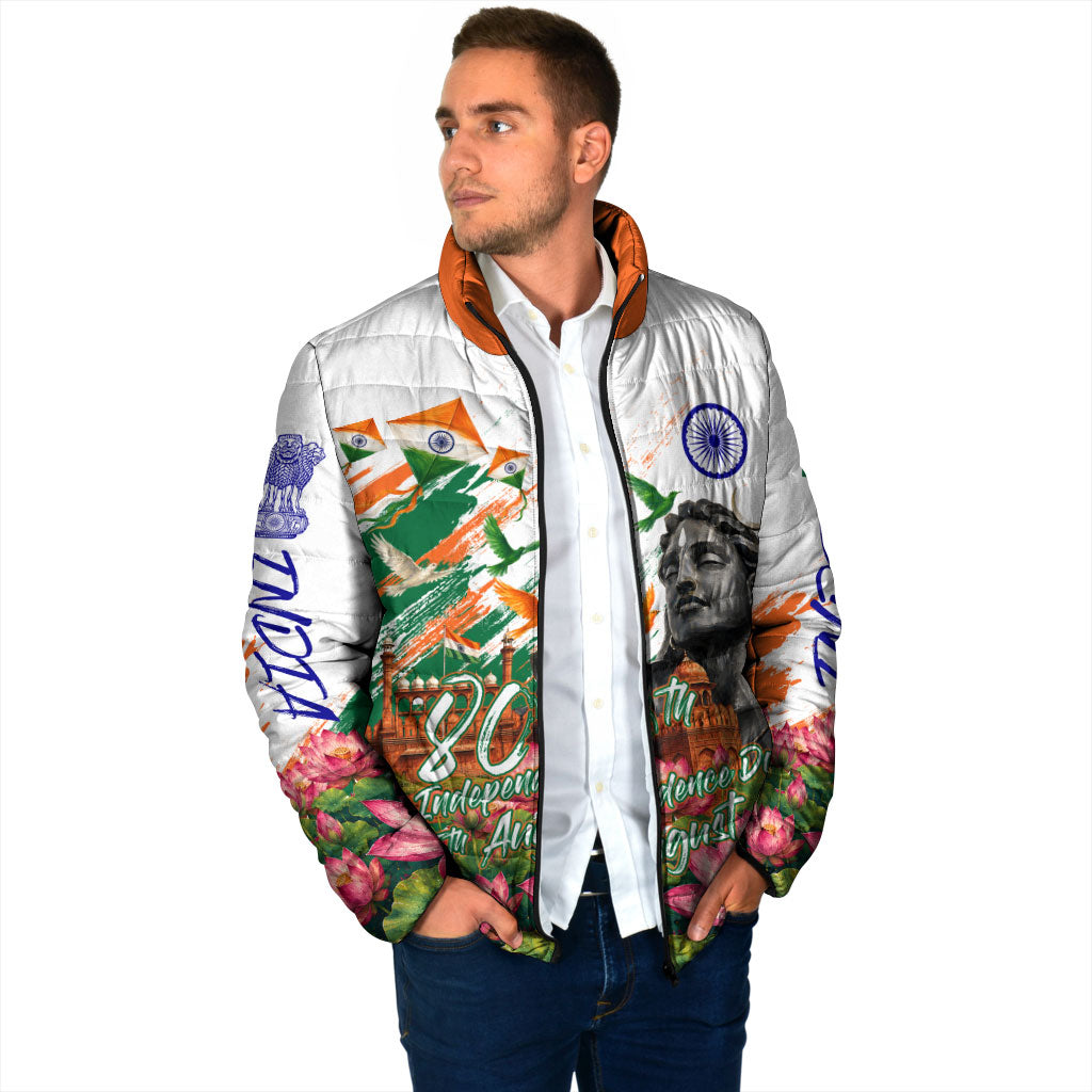 India 80th Independence Day Padded Jacket Ashoka Chakra Lotus Landmarks Shiva