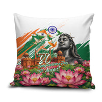 India 80th Independence Day Pillow Cover Ashoka Chakra Lotus Landmarks Shiva