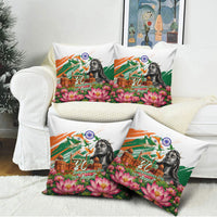 India 80th Independence Day Pillow Cover Ashoka Chakra Lotus Landmarks Shiva