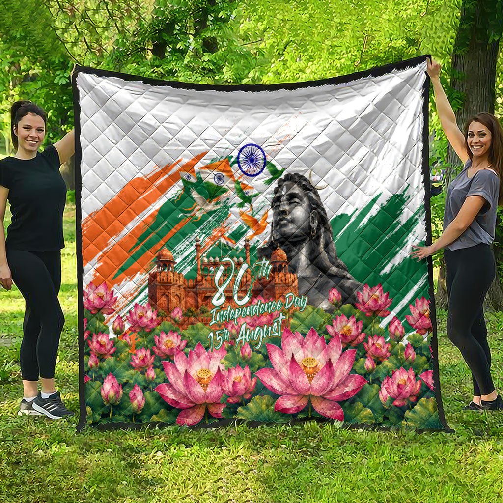 India 80th Independence Day Quilt Ashoka Chakra Lotus Landmarks Shiva