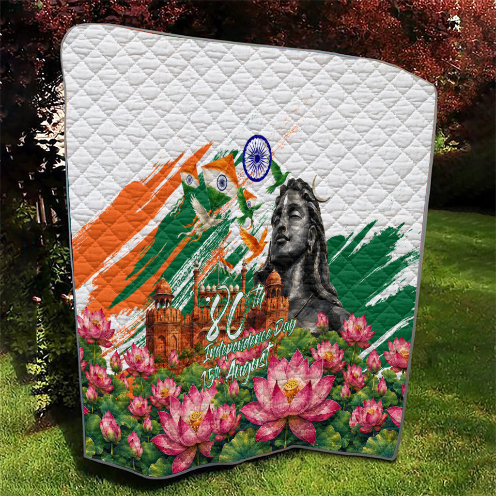 India 80th Independence Day Quilt Ashoka Chakra Lotus Landmarks Shiva