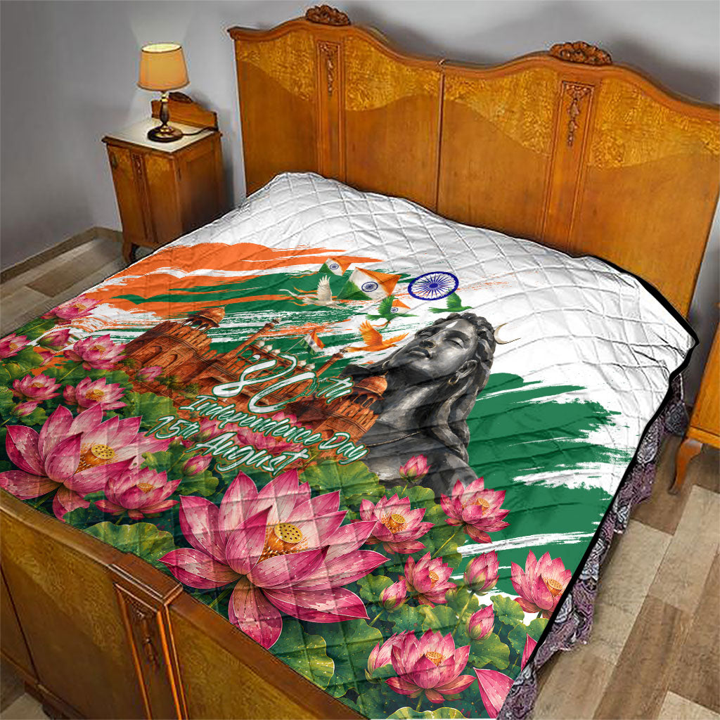India 80th Independence Day Quilt Ashoka Chakra Lotus Landmarks Shiva