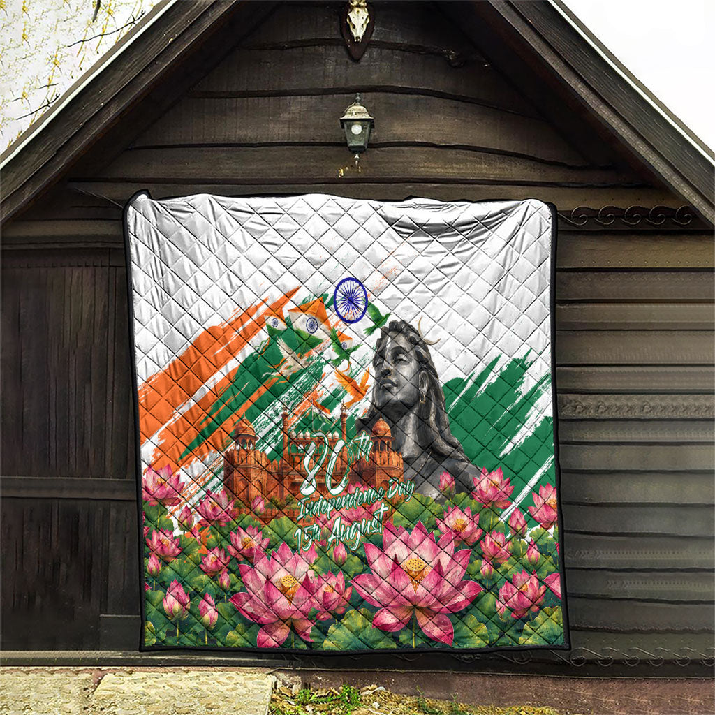 India 80th Independence Day Quilt Ashoka Chakra Lotus Landmarks Shiva