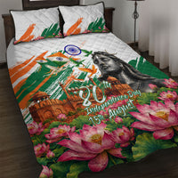 India 80th Independence Day Quilt Bed Set Ashoka Chakra Lotus Landmarks Shiva