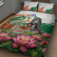 India 80th Independence Day Quilt Bed Set Ashoka Chakra Lotus Landmarks Shiva