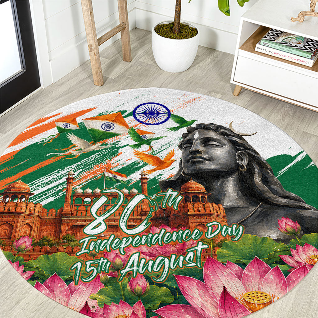 India 80th Independence Day Round Carpet Ashoka Chakra Lotus Landmarks Shiva