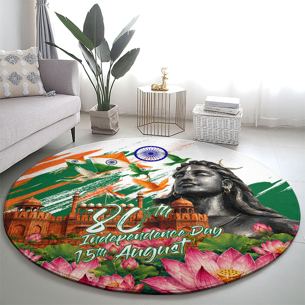 India 80th Independence Day Round Carpet Ashoka Chakra Lotus Landmarks Shiva