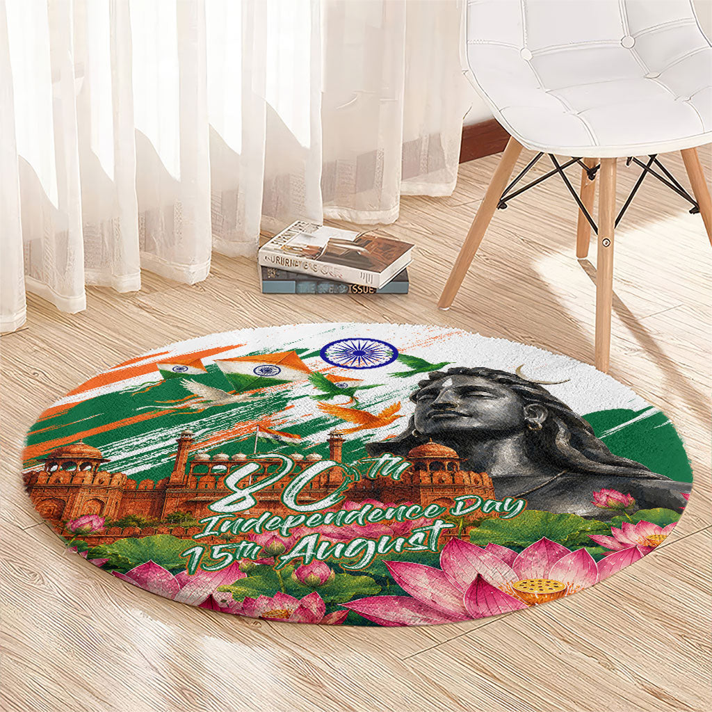 India 80th Independence Day Round Carpet Ashoka Chakra Lotus Landmarks Shiva