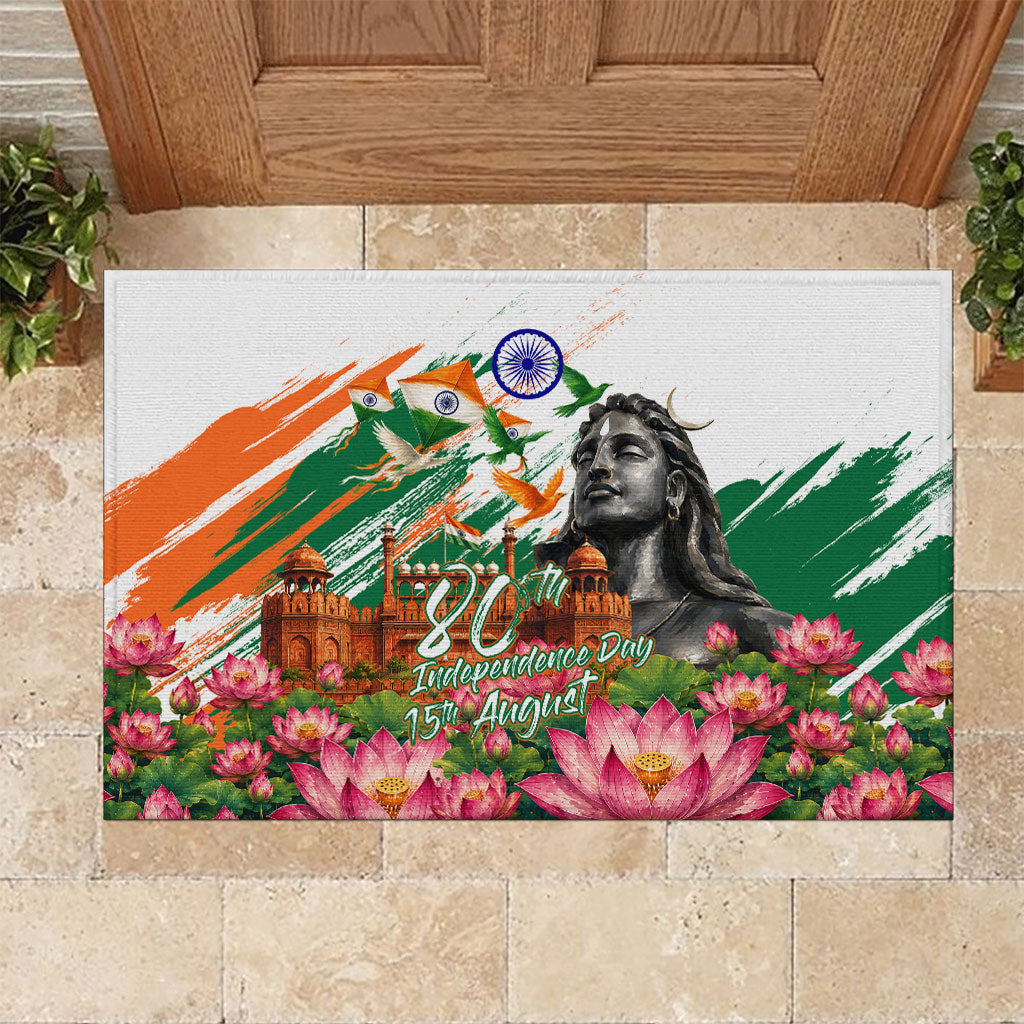 India 80th Independence Day Rubber Doormat Ashoka Chakra Lotus Landmarks Shiva
