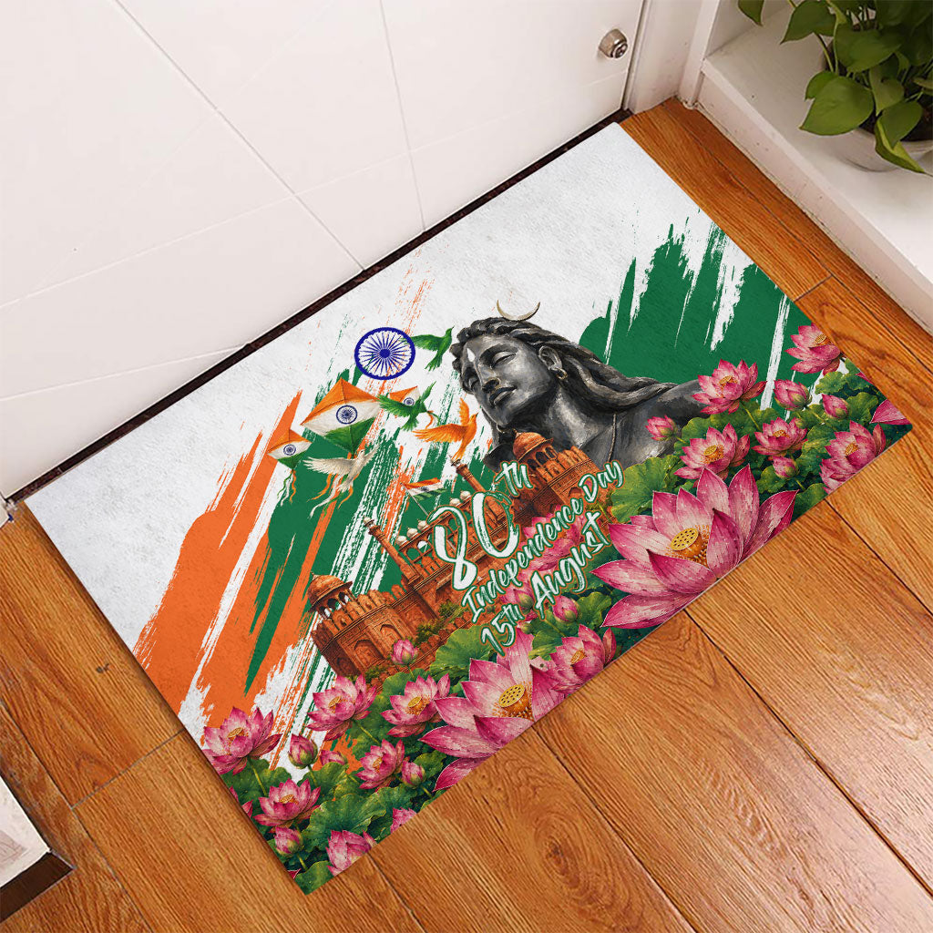 India 80th Independence Day Rubber Doormat Ashoka Chakra Lotus Landmarks Shiva