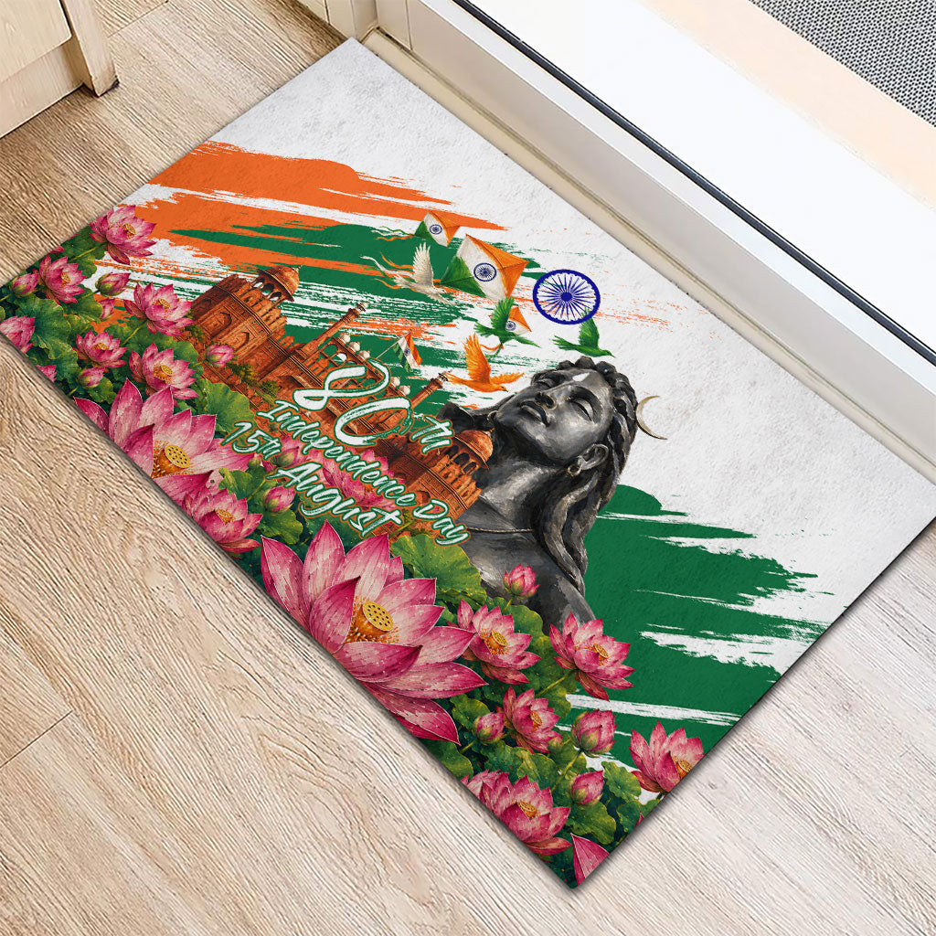 India 80th Independence Day Rubber Doormat Ashoka Chakra Lotus Landmarks Shiva