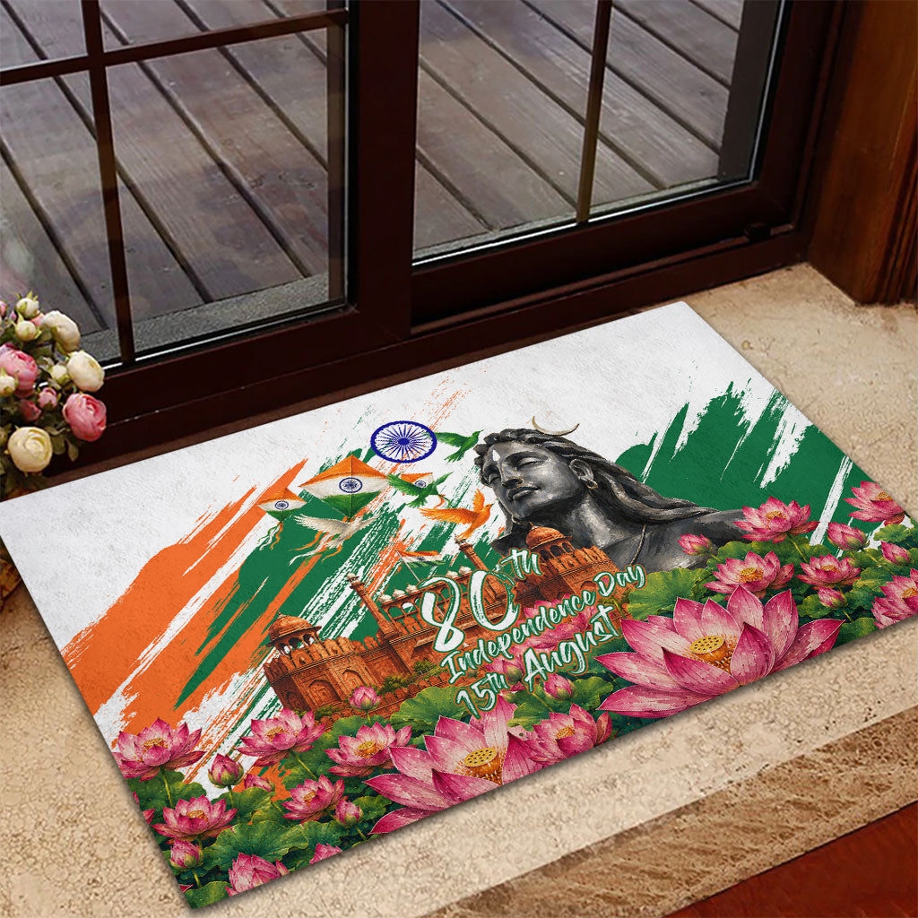 India 80th Independence Day Rubber Doormat Ashoka Chakra Lotus Landmarks Shiva