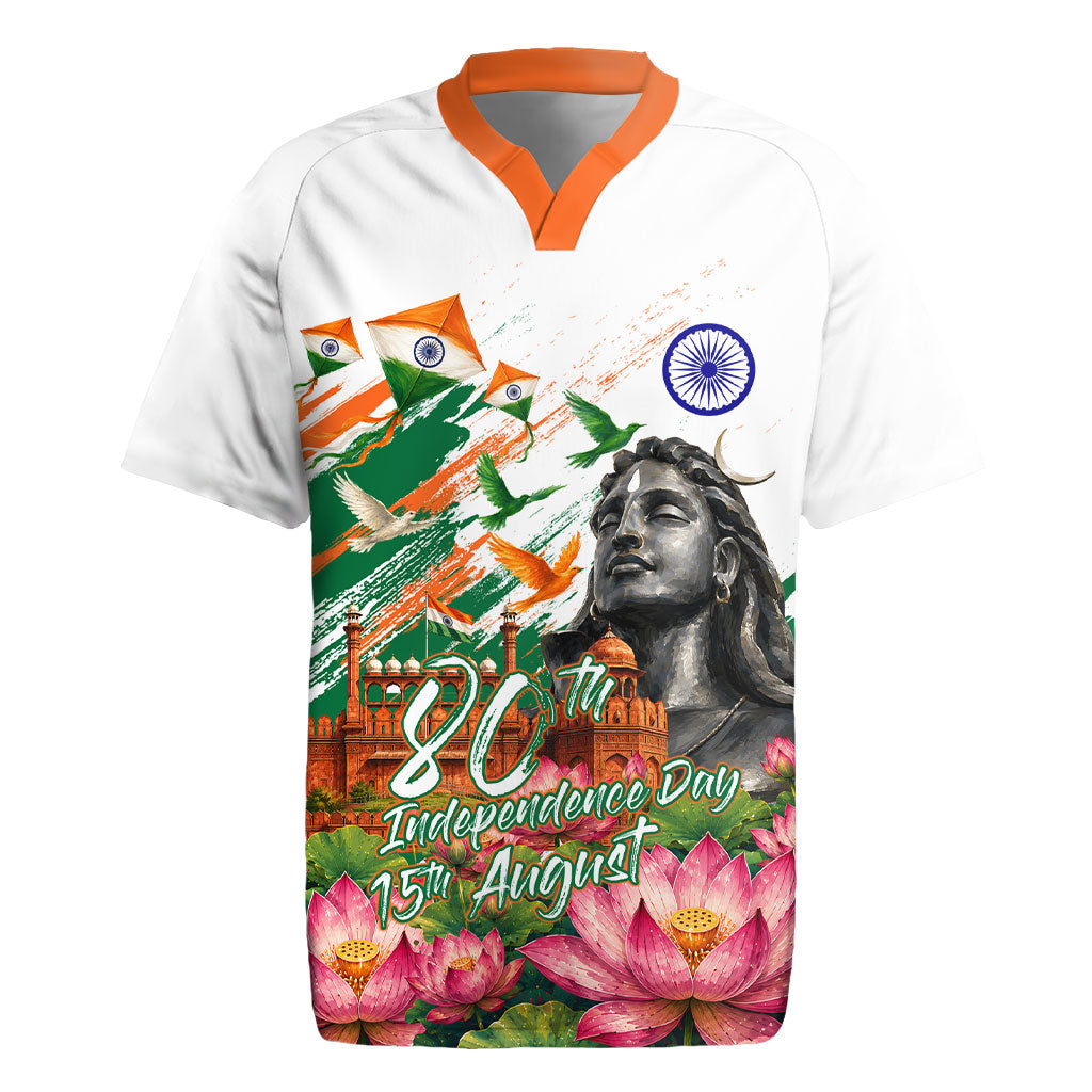 India 80th Independence Day Rugby Jersey Ashoka Chakra Lotus Landmarks Shiva