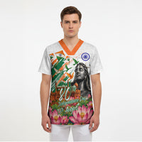 India 80th Independence Day Scrub Top Ashoka Chakra Lotus Landmarks Shiva