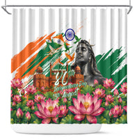 India 80th Independence Day Shower Curtain Ashoka Chakra Lotus Landmarks Shiva