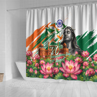 India 80th Independence Day Shower Curtain Ashoka Chakra Lotus Landmarks Shiva