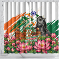 India 80th Independence Day Shower Curtain Ashoka Chakra Lotus Landmarks Shiva