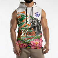 India 80th Independence Day Sleeveless Hoodie Ashoka Chakra Lotus Landmarks Shiva