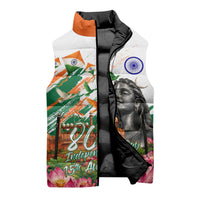India 80th Independence Day Sleeveless Puffer Jacket Ashoka Chakra Lotus Landmarks Shiva