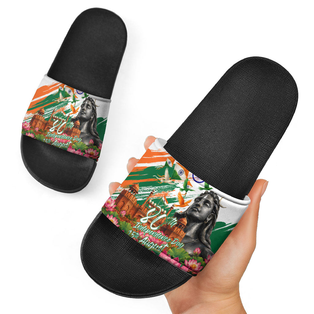 India 80th Independence Day Slide Sandals Ashoka Chakra Lotus Landmarks Shiva