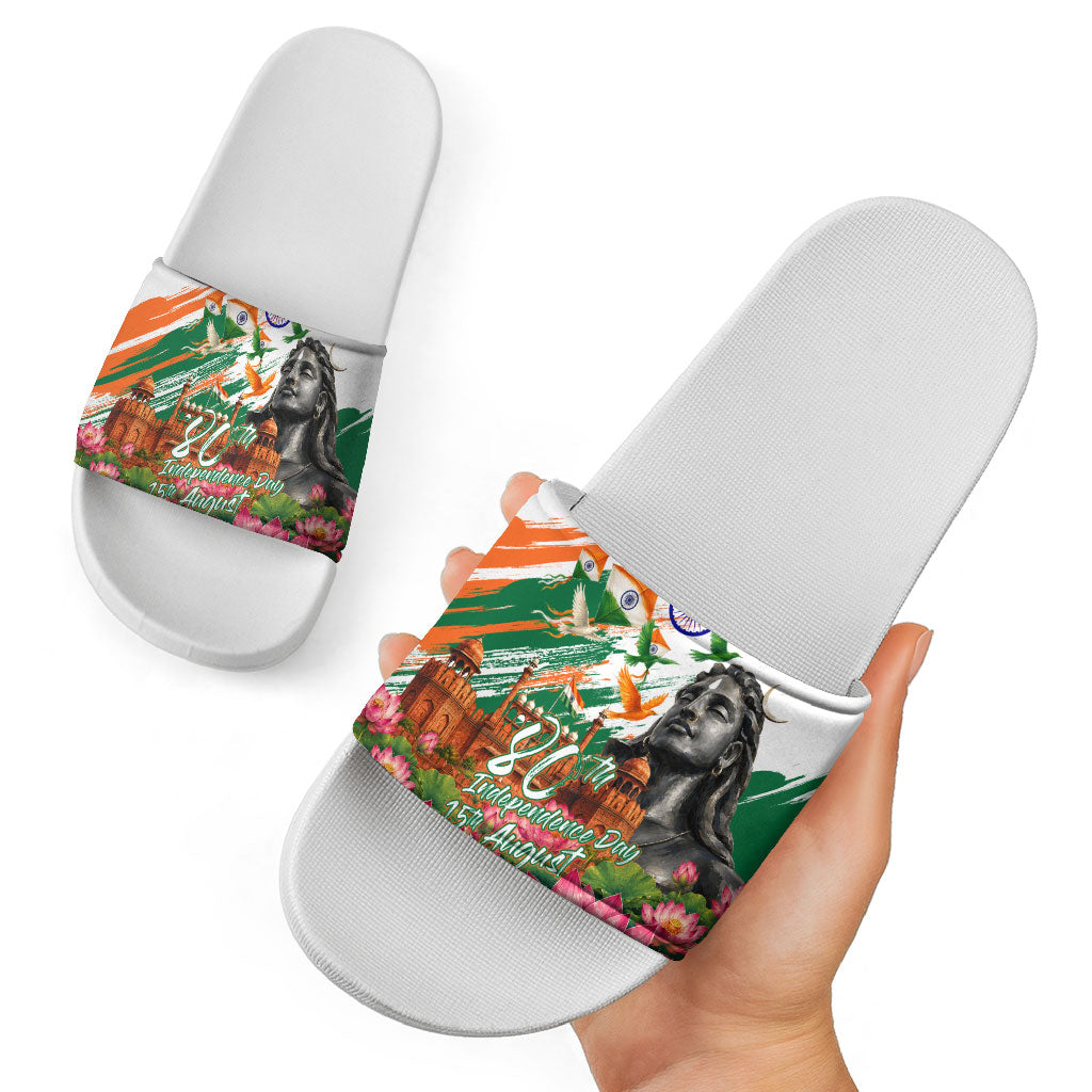 India 80th Independence Day Slide Sandals Ashoka Chakra Lotus Landmarks Shiva