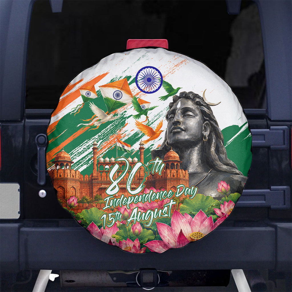 India 80th Independence Day Spare Tire Cover Ashoka Chakra Lotus Landmarks Shiva